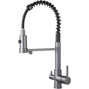 Baterie sanitara cu iesire pentru filtru de apa purificata, cu 3 finctii curgere, din alama, 47 cm inaltime, culoare gri