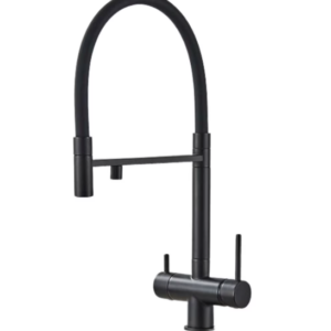 Baterie de bucatarie 3 cai pentru filtru purificare, pipa mobila, alama sanitara, cartus ceramic, negru mat