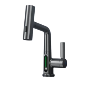 Baterie baie/bucatarie, grey, cu display temperatura, curgere tip cascada, jet sau spray, dus extractibil, aspect modern