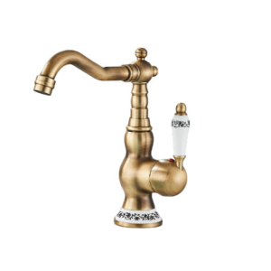 Baterie Baie si Bucatarie, Finisaj Bronz Antichizat cu Inele Ceramice, Inaltime 23 cm