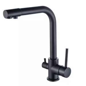 Baterie bucatarie cu 3 cai , filtru apa purificare apa, alama sanitara, negru mat