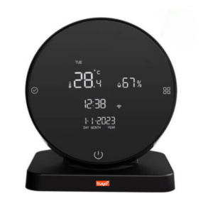 Telecomanda smart cu afisaj, TUYA cu WiFi + IR, cu senzori de temperatura si umiditate, Smart Life App, compatibil Alexa si Google Assistant, neagra