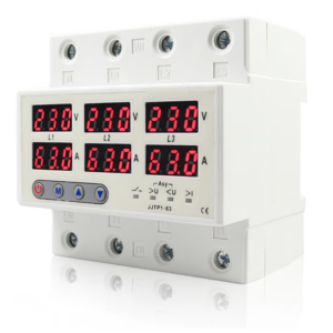 Releu protectie trifazat sina, DIN 3P+N, Voltmetru, Ampermetru, Supra si subtensiune, Monitor Relee, Protector, Reglarea supratensiunii curente, 63A, N3X, 380 V