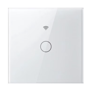 Intrerupator SMART cu touch, 10A, Wi-Fi, TUYA, control vocal, temporizator, fara nul, 1 canal, sticla securizata, Aplicatie mobila, compatibil Amazon Alexa/Google Assistant, alb
