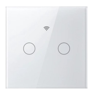 Intrerupator SMART cu touch, 10A, Wi-Fi, TUYA, control vocal, temporizator, fara nul, 2 canale, sticla securizata, Aplicatie mobila, compatibil Amazon Alexa/Google Assistant, alb