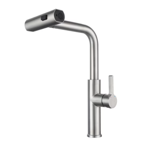 Baterie chiuveta bucatarie profesionala, din Inox, 3 functii mod curgere a apei, rotire, dus extensibil, cascada, modern, culoare argintie, inox inoxidabil