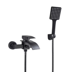 Baterie de Dus Baie, Culoare Negru Mat, Pipa Cascada, 2 Functii de Curgere