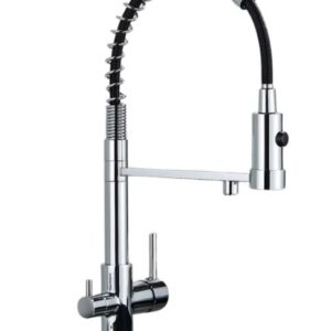 Baterie bucatarie cu 3 cai, ZedaFit, iesire pentru filtru de apa purificata, alama, crom lucios, adaptor filtru inclus