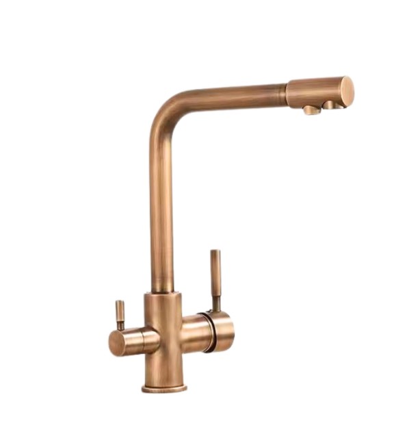 Baterie bucatarie cu 3 cai pentru filtru de purificare, mare, bronz antichizat