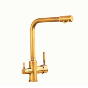 Baterie bucatarie cu 3 cai pentru filtru de purificare, mare, auriu antichizat