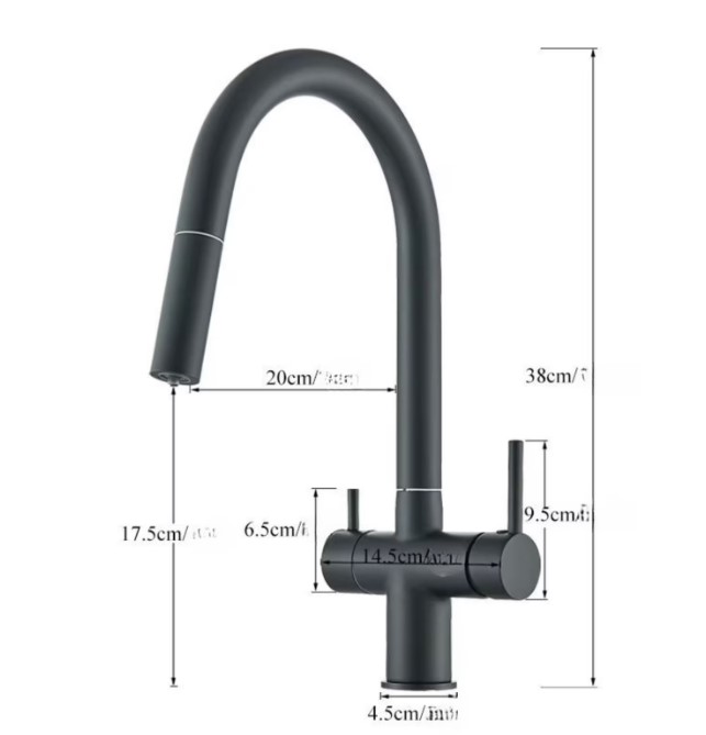 Baterie de bucatarie luxury 3 cai pentru filtru purificare, dus extractibil, pipa mobila, alama sanitara, cartus ceramic, auriu perlat, nordic style - imagine 3