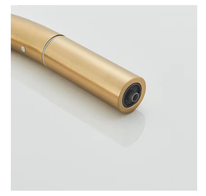 Baterie de bucatarie luxury 3 cai pentru filtru purificare, dus extractibil, pipa mobila, alama sanitara, cartus ceramic, auriu perlat, nordic style - imagine 9