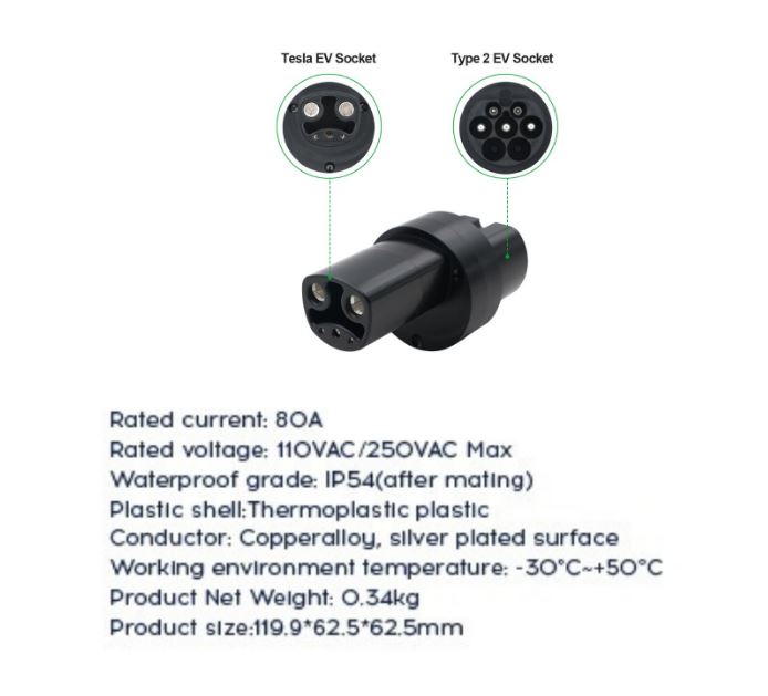 Adaptor TESLA standard US catre TYPE 2, incarcare masini electrice/hibride, 80A, monofazic - imagine 2