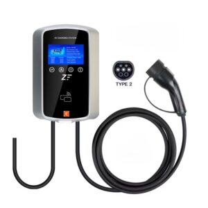 Statie de incarcare perete/stalp Smart, 380V, Tuya, masina electrica/hybrid, 22KW cu limitator de putere 8-10-13-16-32A TYPE 2, display cu temporizare, RFID card