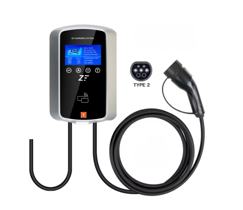 Statie de incarcare perete/stalp Smart, 380V, Tuya, masina electrica/hybrid, 22KW cu limitator de putere 8-10-13-16-32A TYPE 2, display cu temporizare, RFID card