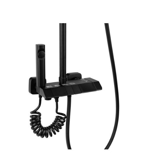 Set baterie dus termostat, cu para patrata, montare perete, 2 functii de curgere a apei, dus tip, Negru - imagine 2