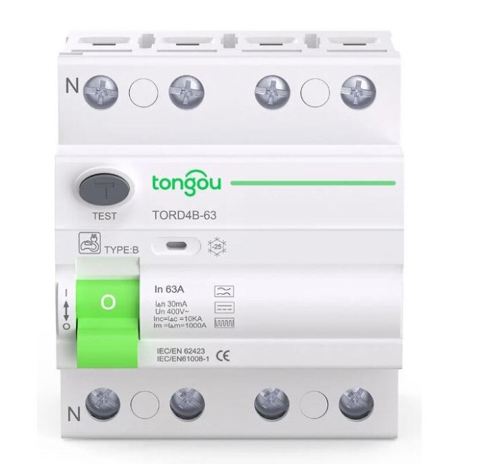 Intrerupator de curent rezidual sensibil AC/DC, 4 poli, 10kA 25 A, 30mA tip B, statii incarcare auto, RCCB, certificare DIN EN 61008-1, 400v