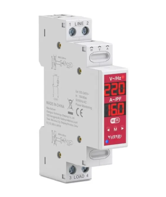 Releu wifi smart monofazic si contor de energie inteligent, 16A, reglabil, digital, protectie supratensiune si suprasarcina, tuya
