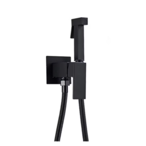 Set dus igienic pentru igiena intima negru mat, Doua cai, Apa Calda/Rece pentru bideu sau Wc, presiune reglabila, baterie incastrata, accesorii incluse