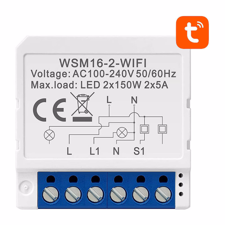 Comutator inteligent Wi-Fi, Avatto, WSM16-W2, 2 canale, alb, 39x39x19mm - imagine 4