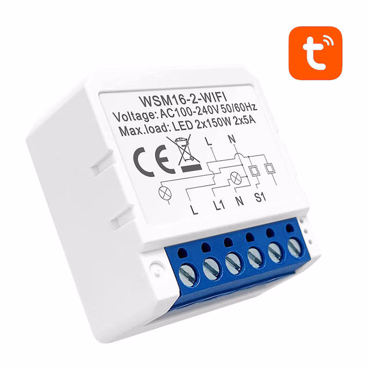 Comutator inteligent Wi-Fi, Avatto, WSM16-W2, 2 canale, alb, 39x39x19mm - imagine 3