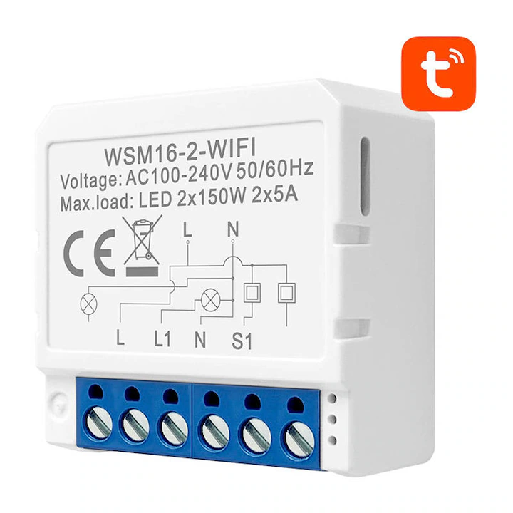 Comutator inteligent Wi-Fi, Avatto, WSM16-W2, 2 canale, alb, 39x39x19mm - imagine 2