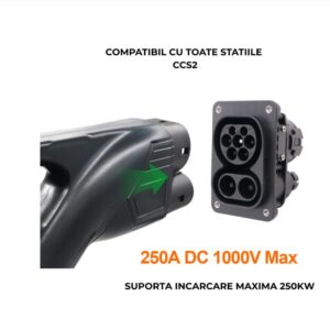 Priza type 2 + DC 250kw, AC trifazic 22kw max, 400V, IP67, CE, TUV, COC, FCC, ROHS, pentru montaj auto